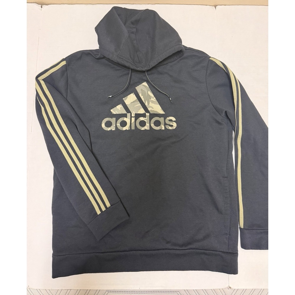 adidas primegreen digital‎ camo three stripes ls pullover hoodie, men's large